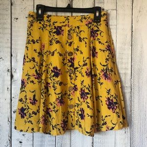 ModCloth Yellow Floral Skirt w Buttons